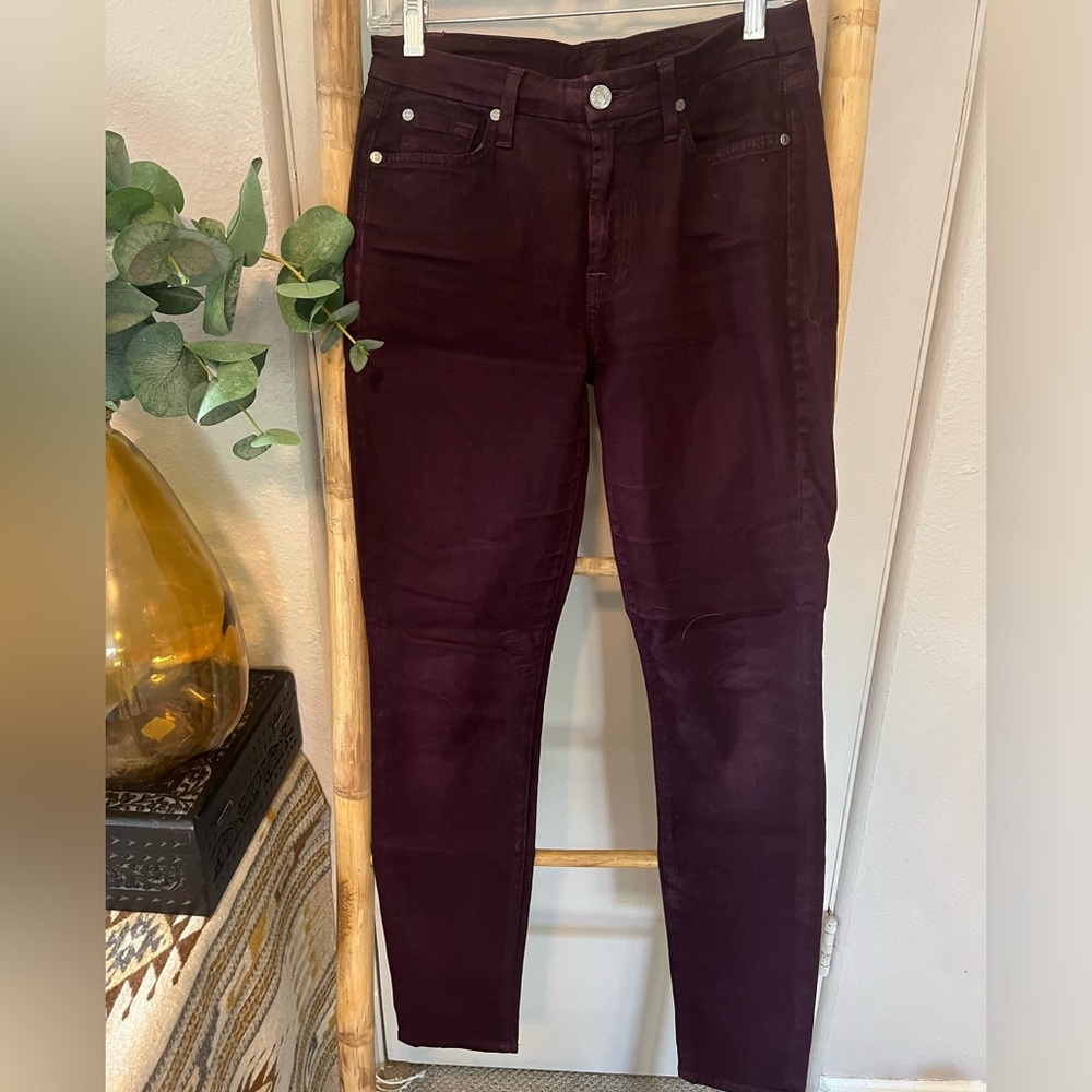7 Jeans Burgundy Suede Straight Skinny Jean